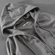 Buddha Stones Ribbed Hem Design Hoodie Men's Cotton Linen Jacket Shirt With Pockets - image 2
