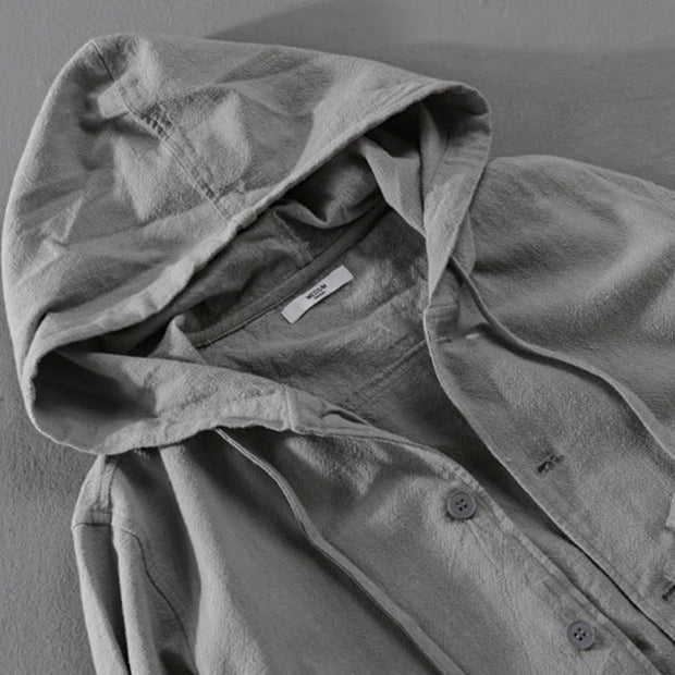 Buddha Stones Ribbed Hem Design Hoodie Men's Cotton Linen Jacket Shirt With Pockets - image 2