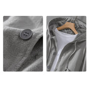 Buddha Stones Ribbed Hem Design Hoodie Men's Cotton Linen Jacket Shirt With Pockets - image 3