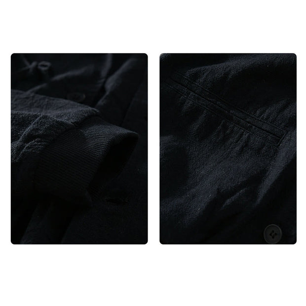 Buddha Stones Ribbed Hem Design Hoodie Men's Cotton Linen Jacket Shirt With Pockets - image 15