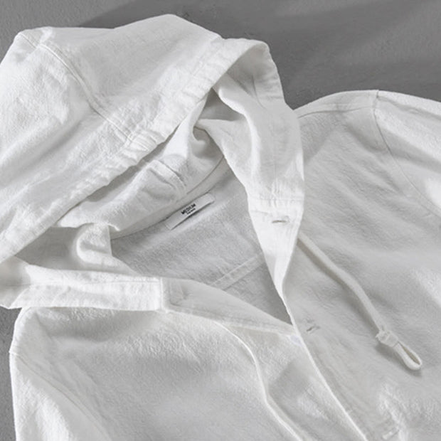 Buddha Stones Ribbed Hem Design Hoodie Men's Cotton Linen Jacket Shirt With Pockets - image 18