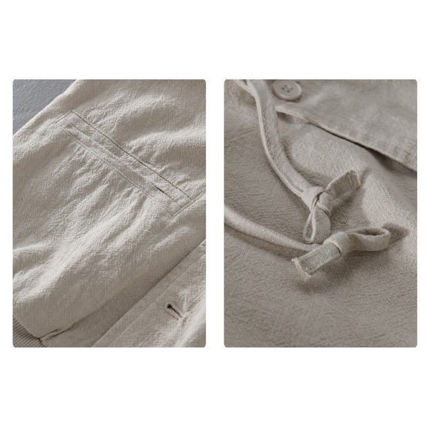 Buddha Stones Ribbed Hem Design Hoodie Men's Cotton Linen Jacket Shirt With Pockets - image 10