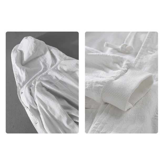 Buddha Stones Ribbed Hem Design Hoodie Men's Cotton Linen Jacket Shirt With Pockets - image 19