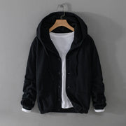 Buddha Stones Ribbed Hem Design Hoodie Men's Cotton Linen Jacket Shirt With Pockets - Black - US/UK/AU42，EU52 (3XL) - image 12