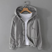 Buddha Stones Ribbed Hem Design Hoodie Men's Cotton Linen Jacket Shirt With Pockets - DarkGray - US/UK/AU42，EU52 (3XL) - image 1