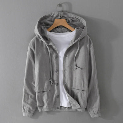 Buddha Stones Ribbed Hem Design Hoodie Men's Cotton Linen Jacket Shirt With Pockets - DarkGray - US/UK/AU42，EU52 (3XL) - image 1