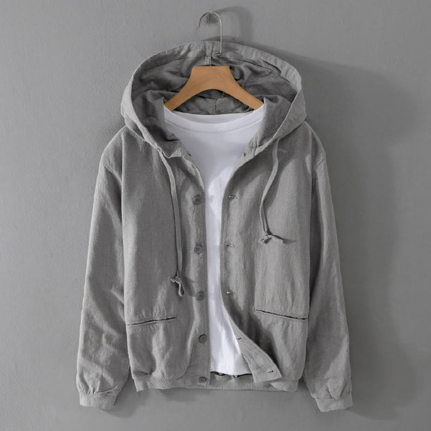 Buddha Stones Ribbed Hem Design Hoodie Men's Cotton Linen Jacket Shirt With Pockets - DarkGray - US/UK/AU42，EU52 (3XL) - image 1
