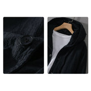 Buddha Stones Ribbed Hem Design Hoodie Men's Cotton Linen Jacket Shirt With Pockets - image 14