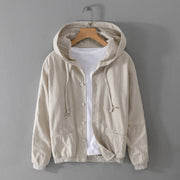 Buddha Stones Ribbed Hem Design Hoodie Men's Cotton Linen Jacket Shirt With Pockets - Beige - US/UK/AU42，EU52 (3XL) - image 6