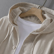 Buddha Stones Ribbed Hem Design Hoodie Men's Cotton Linen Jacket Shirt With Pockets - image 7