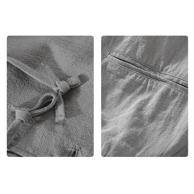 Buddha Stones Ribbed Hem Design Hoodie Men's Cotton Linen Jacket Shirt With Pockets - image 5