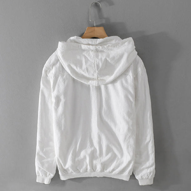 Buddha Stones Ribbed Hem Design Hoodie Men's Cotton Linen Jacket Shirt With Pockets - image 17