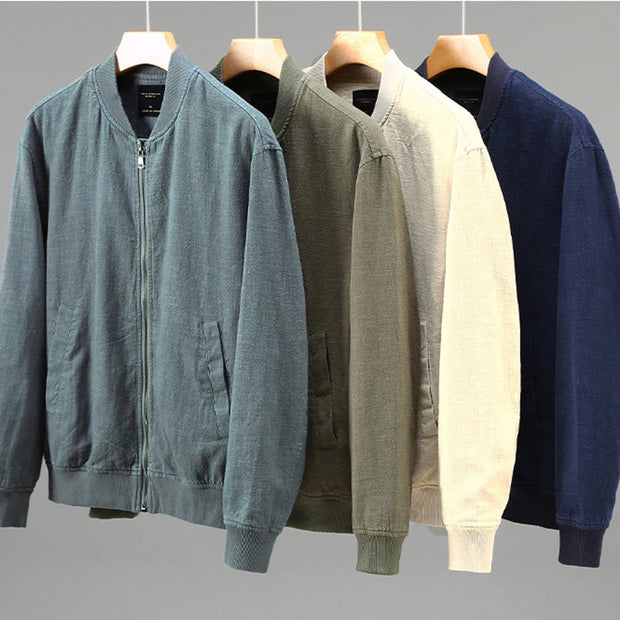 Buddha Stones Winter Plain Zipper Design Stand Collar Men's Cotton Linen Jacket Shirt With Pockets - image 15