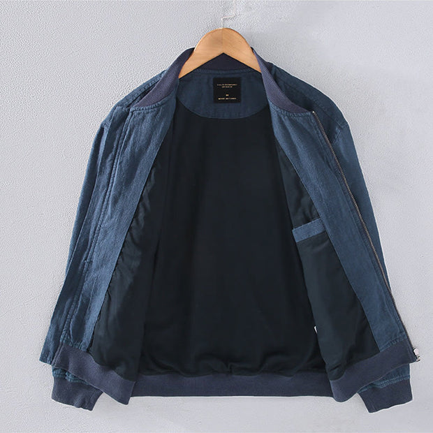 Buddha Stones Winter Plain Zipper Design Stand Collar Men's Cotton Linen Jacket Shirt With Pockets - image 3