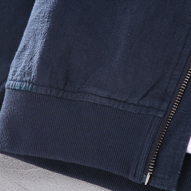 Buddha Stones Winter Plain Zipper Design Stand Collar Men's Cotton Linen Jacket Shirt With Pockets - image 11