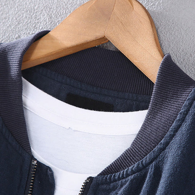 Buddha Stones Winter Plain Zipper Design Stand Collar Men's Cotton Linen Jacket Shirt With Pockets - image 5