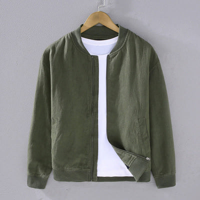 Buddha Stones Winter Plain Zipper Design Stand Collar Men's Cotton Linen Jacket Shirt With Pockets - DarkOliveGreen - US/UK/AU42，EU52 (3XL) - image 1