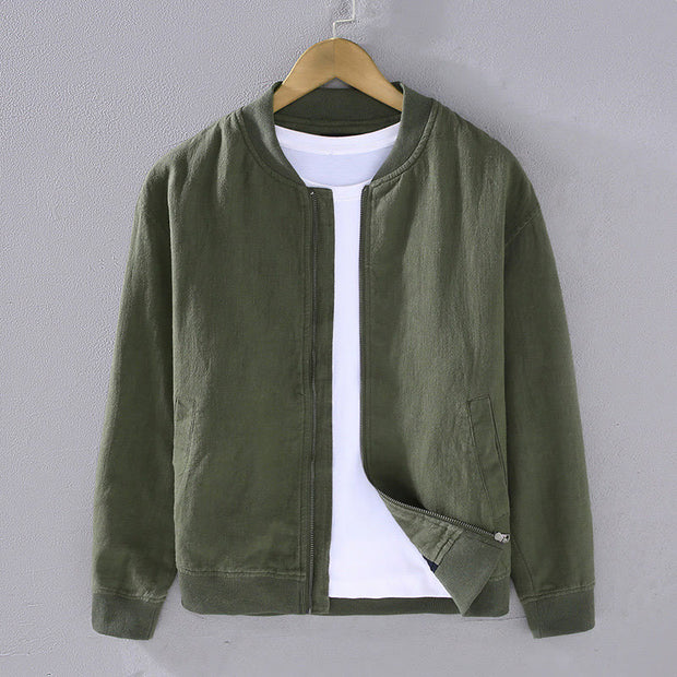 Buddha Stones Winter Plain Zipper Design Stand Collar Men's Cotton Linen Jacket Shirt With Pockets - DarkOliveGreen - US/UK/AU42，EU52 (3XL) - image 1
