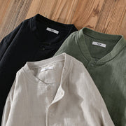 Buddha Stones Casual Solid Color Ribbed Hem Long Sleeve Men's Cotton Linen Shirt With Pockets  - image 21