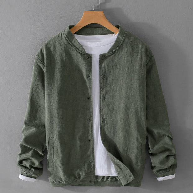 Buddha Stones Casual Solid Color Ribbed Hem Long Sleeve Men's Cotton Linen Shirt With Pockets  - DarkGreen - US/UK/AU42，EU52 (3XL) - image 1