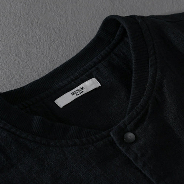 Buddha Stones Casual Solid Color Ribbed Hem Long Sleeve Men's Cotton Linen Shirt With Pockets  - image 18