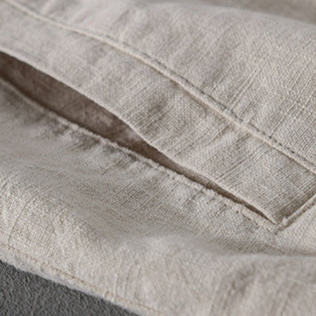 Buddha Stones Casual Solid Color Ribbed Hem Long Sleeve Men's Cotton Linen Shirt With Pockets  - image 11