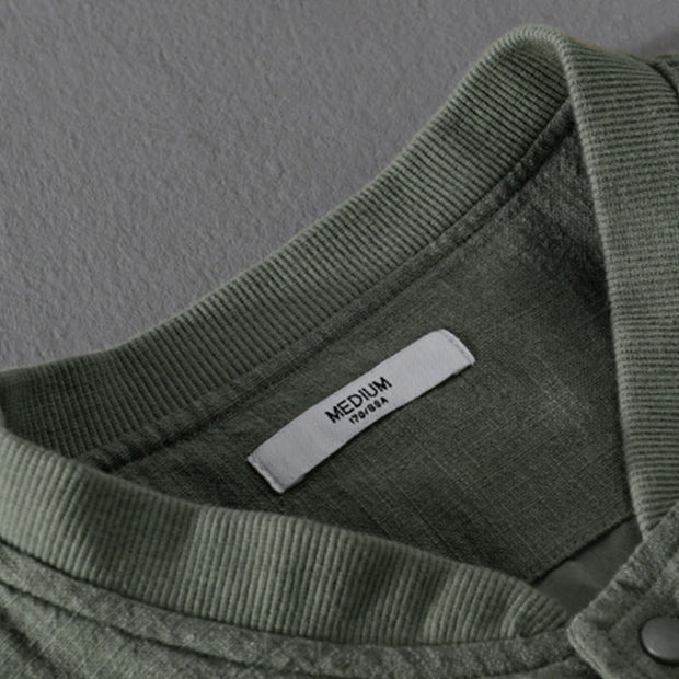 Buddha Stones Casual Solid Color Ribbed Hem Long Sleeve Men's Cotton Linen Shirt With Pockets  - image 3