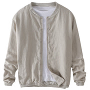 Buddha Stones Casual Solid Color Ribbed Hem Long Sleeve Men's Cotton Linen Shirt With Pockets  - image 14