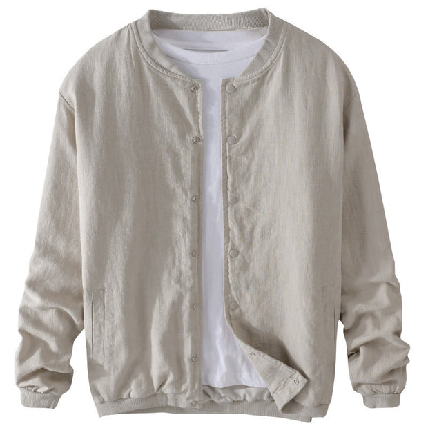 Buddha Stones Casual Solid Color Ribbed Hem Long Sleeve Men's Cotton Linen Shirt With Pockets  - image 14