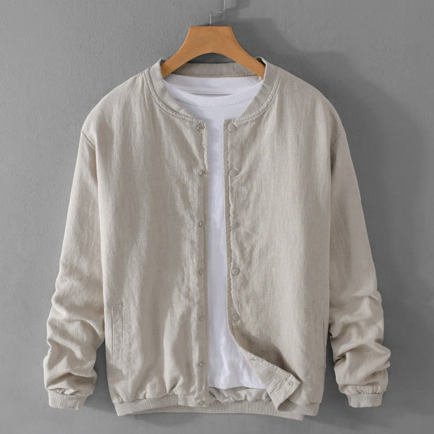 Buddha Stones Casual Solid Color Ribbed Hem Long Sleeve Men's Cotton Linen Shirt With Pockets  - image 5