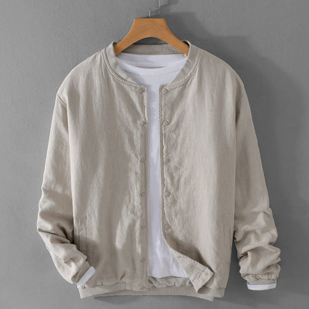 Buddha Stones Casual Solid Color Ribbed Hem Long Sleeve Men's Cotton Linen Shirt With Pockets  - Beige - US/UK/AU42，EU52 (3XL) - image 4