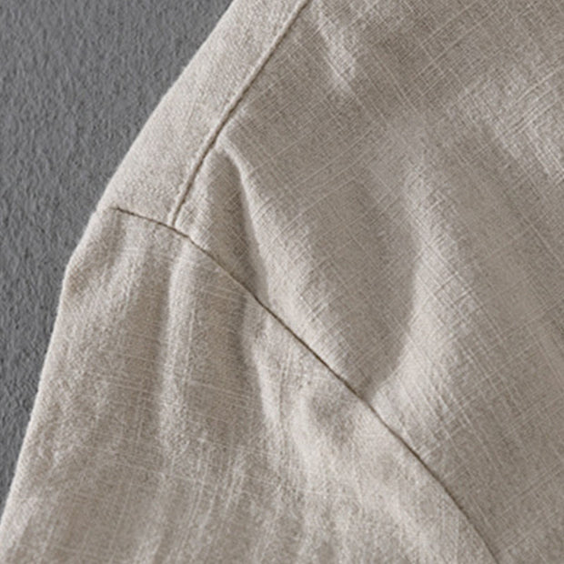 Buddha Stones Casual Solid Color Ribbed Hem Long Sleeve Men's Cotton Linen Shirt With Pockets  - image 9