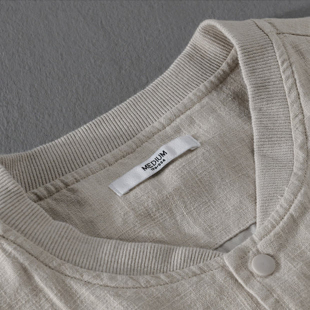 Buddha Stones Casual Solid Color Ribbed Hem Long Sleeve Men's Cotton Linen Shirt With Pockets  - image 8