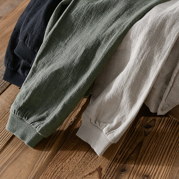 Buddha Stones Casual Solid Color Ribbed Hem Long Sleeve Men's Cotton Linen Shirt With Pockets  - image 22