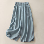 Buddha Stones Casual Plain Tucker Pleats Elastic Women's Polyester Wide Leg Pants With Pockets - LightSkyBlue - US8-10，UK/AU12-14，EU40-42 (2XL) - image 17
