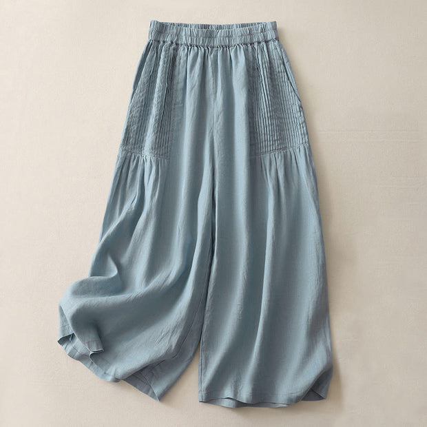 Buddha Stones Casual Plain Tucker Pleats Elastic Women's Polyester Wide Leg Pants With Pockets - LightSkyBlue - US8-10，UK/AU12-14，EU40-42 (2XL) - image 17