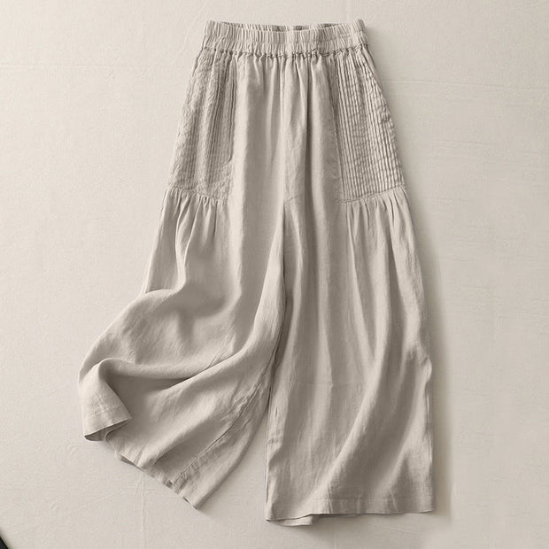 Buddha Stones Casual Plain Tucker Pleats Elastic Women's Polyester Wide Leg Pants With Pockets - Tan - US8-10，UK/AU12-14，EU40-42 (2XL) - image 13