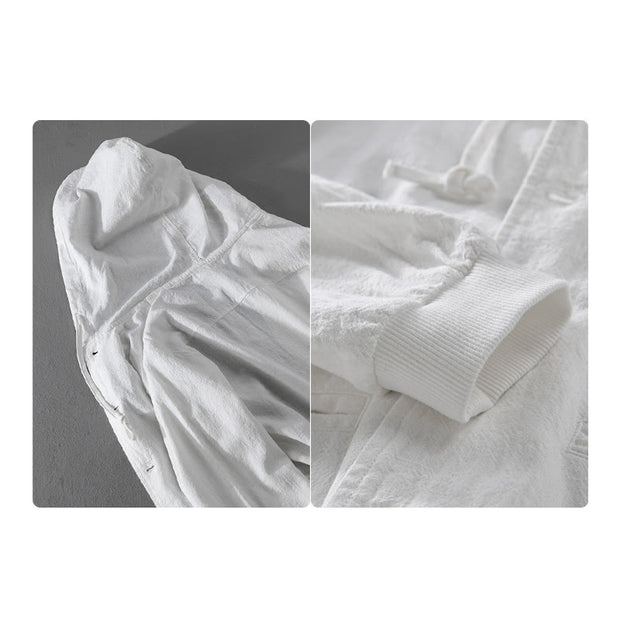 Buddha Stones Ribbed Hem Design Hoodie Men's Cotton Linen Jacket Shirt With Pockets - image 19