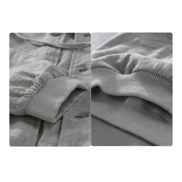 Buddha Stones Ribbed Hem Design Hoodie Men's Cotton Linen Jacket Shirt With Pockets - image 5