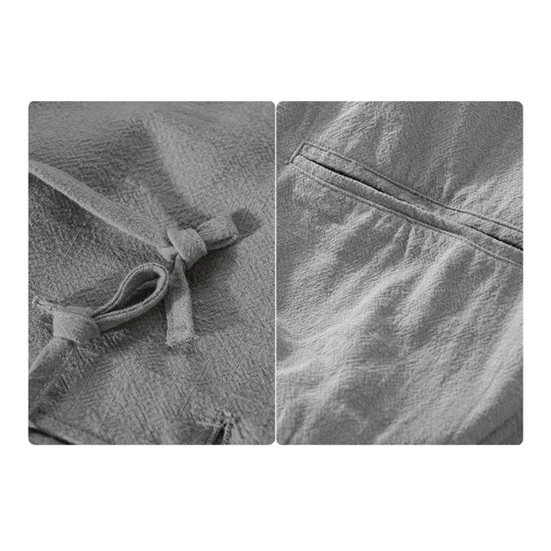 Buddha Stones Ribbed Hem Design Hoodie Men's Cotton Linen Jacket Shirt With Pockets - image 4