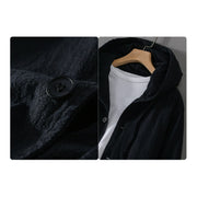 Buddha Stones Ribbed Hem Design Hoodie Men's Cotton Linen Jacket Shirt With Pockets - image 14