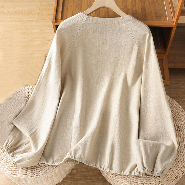Buddha Stones Casual Plain Button Crew Neck Cotton Polyester Women's Shirt - image 2