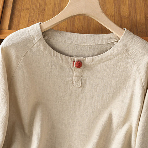Buddha Stones Casual Plain Button Crew Neck Cotton Polyester Women's Shirt - image 3