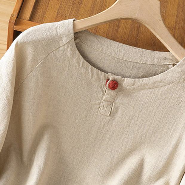 Buddha Stones Casual Plain Button Crew Neck Cotton Polyester Women's Shirt - image 7