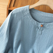 Buddha Stones Casual Plain Button Crew Neck Cotton Polyester Women's Shirt - image 12