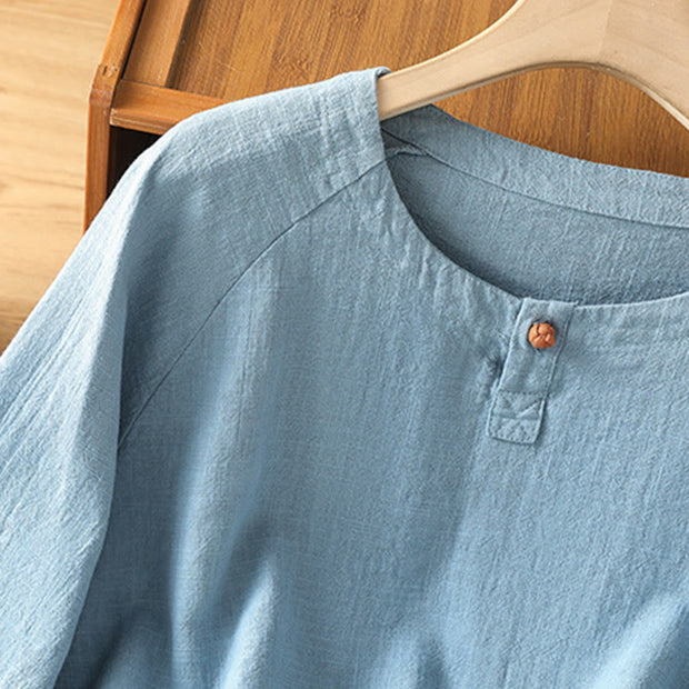 Buddha Stones Casual Plain Button Crew Neck Cotton Polyester Women's Shirt - image 12
