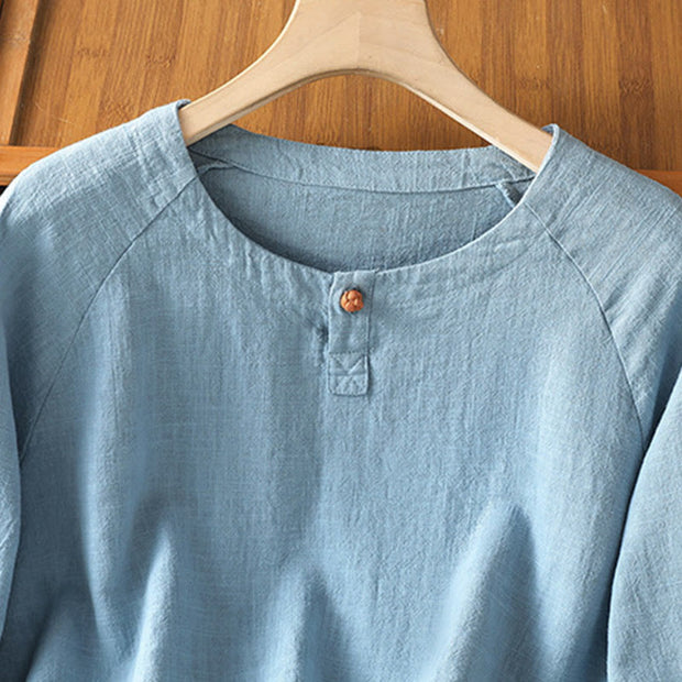 Buddha Stones Casual Plain Button Crew Neck Cotton Polyester Women's Shirt - image 11