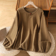Buddha Stones Casual Plain Button Crew Neck Cotton Polyester Women's Shirt - Peru - US14，UK/AU18，EU46 (2XL) - image 16