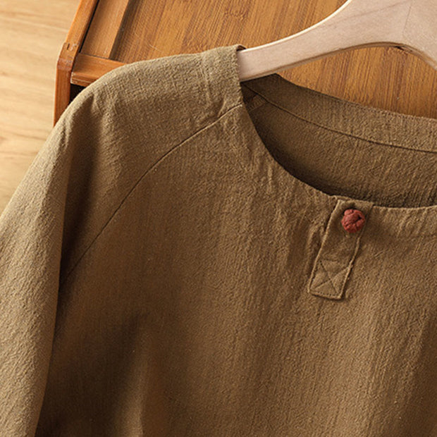 Buddha Stones Casual Plain Button Crew Neck Cotton Polyester Women's Shirt - image 19