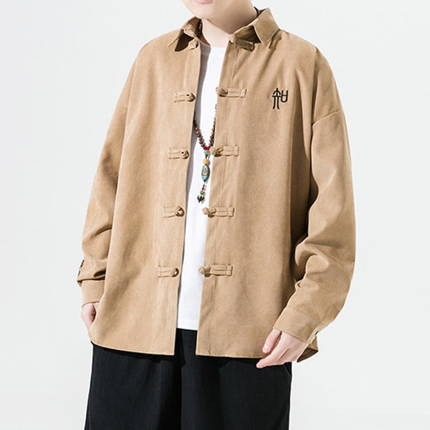 Buddha Stones Embroidery Chinese Frog-Button Design Tang Suit Men's Cotton Jacket Shirt - image 13